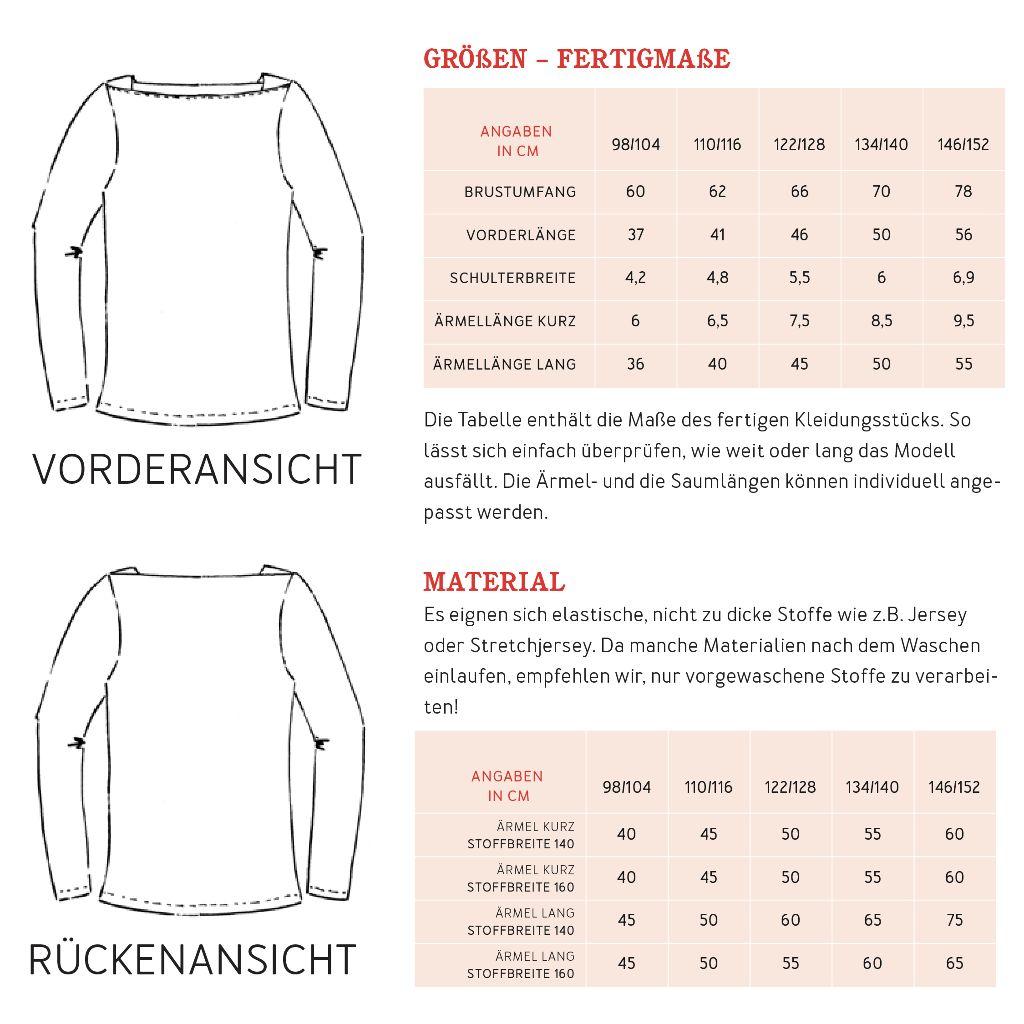 Papierschnittmuster Langarmshirt Marlene Gr. 98-152
